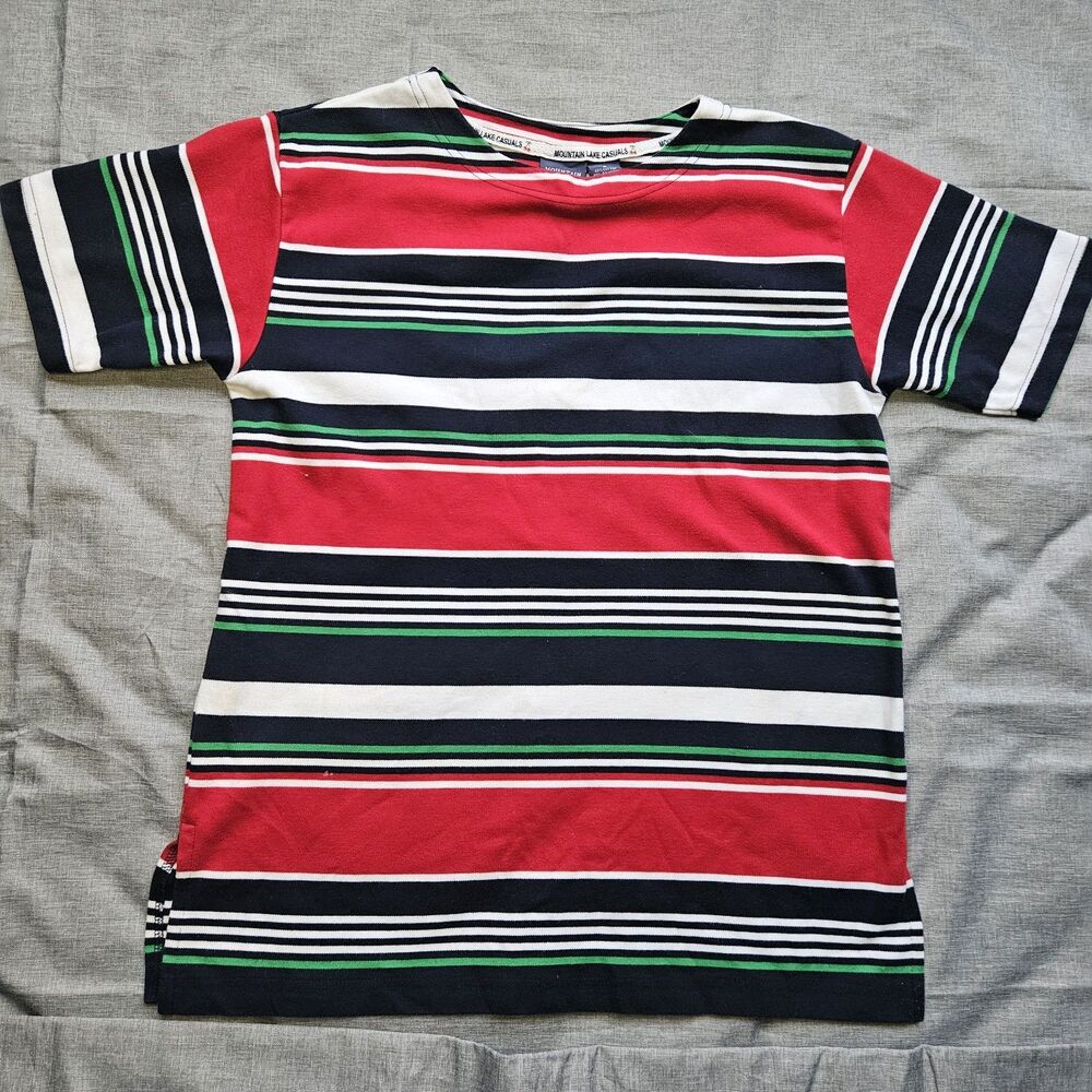 Mountain Lake Casuals Womens Small Striped Top Red Navy White Green Short Sleeve